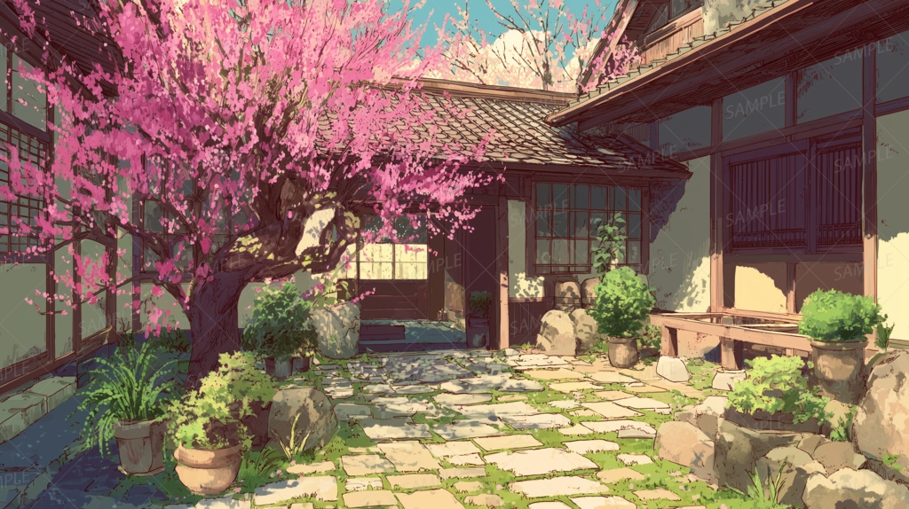 【背景】春爛漫の和風中庭
