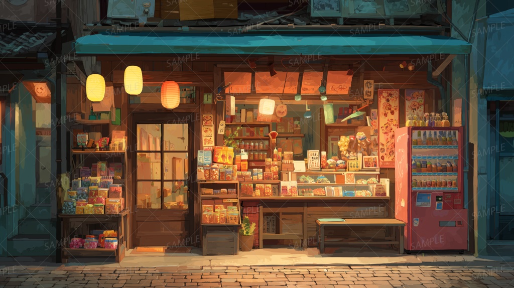 【背景】灯りのともる懐かし商店