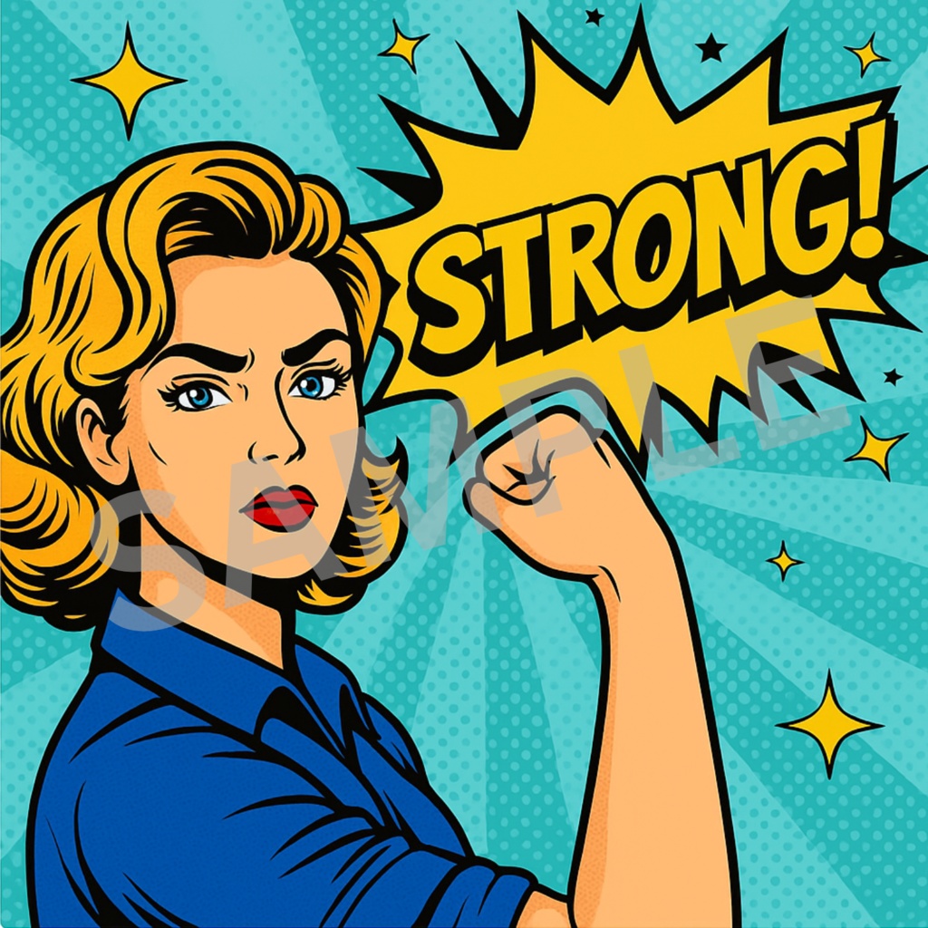 ポップアート アメコミ風の女性 4枚セット