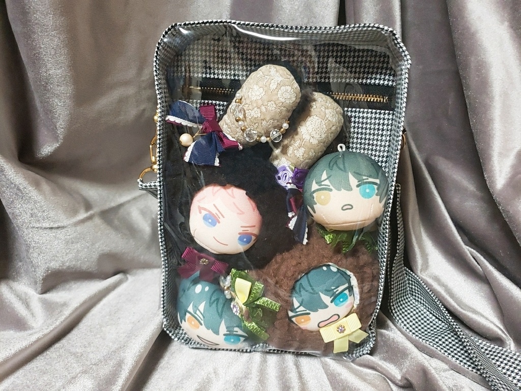 【ぬいといっしょ】ミニショルダーバック(千鳥格子×黒)