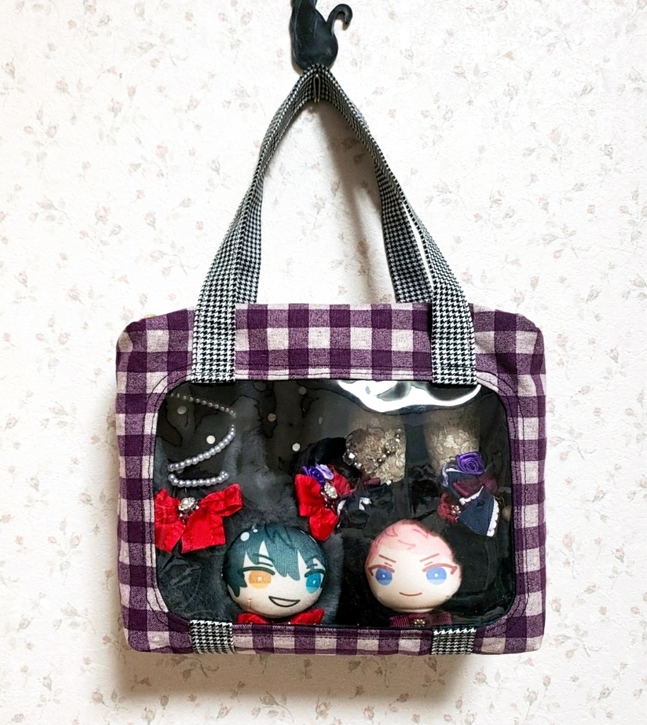 【ぬいといっしょ】ファスナー付きミニトート(紫チェック)