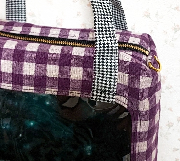 【ぬいといっしょ】ファスナー付きミニトート(紫チェック)