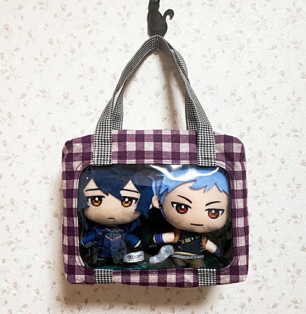 【ぬいといっしょ】ファスナー付きミニトート(紫チェック)