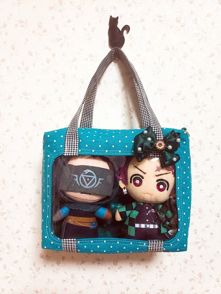 【ぬいといっしょ】ファスナー付きミニトート(緑ドット×緑リボン)