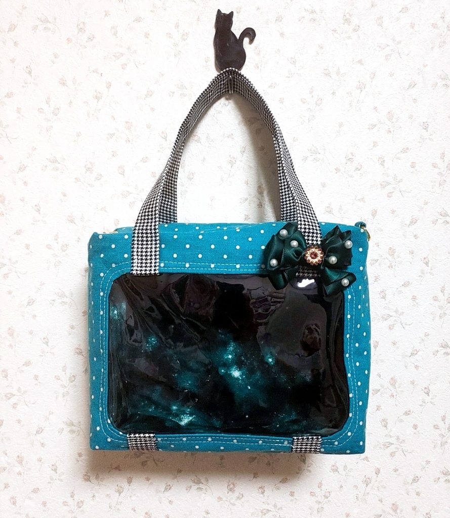 【ぬいといっしょ】ファスナー付きミニトート(緑ドット×緑リボン)