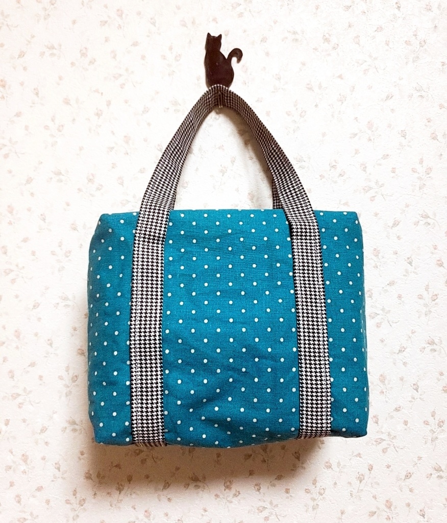 【ぬいといっしょ】ファスナー付きミニトート(緑ドット×緑リボン)