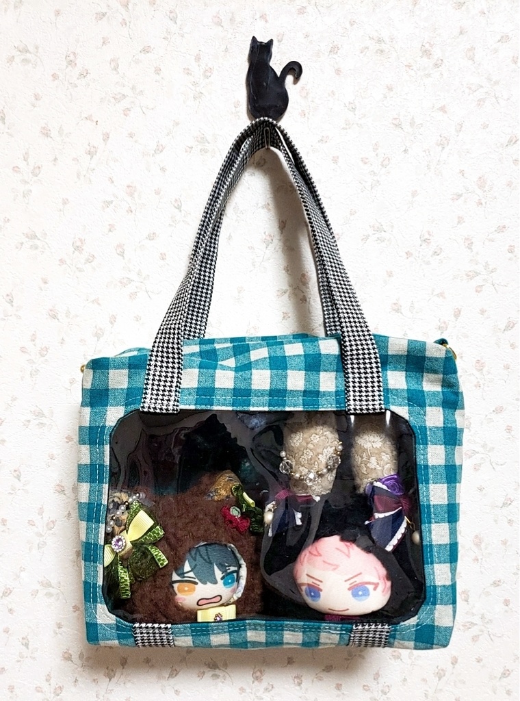 【ぬいといっしょ】ファスナー付きトート(緑チェック)