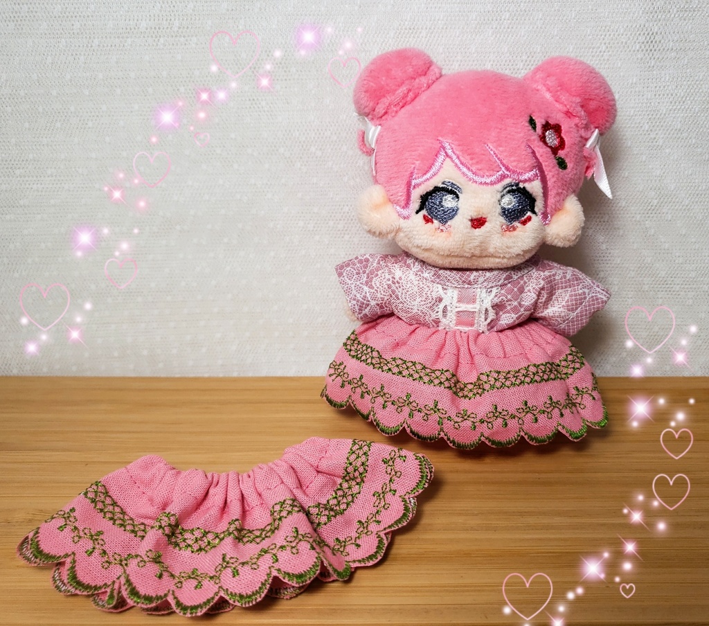 【16cm・10cmぬい】スカートセット【ピンク×茶】