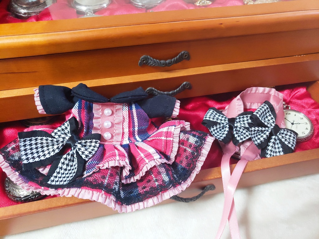 【棉花娃娃】2段フリルチェックワンピース【15cm】