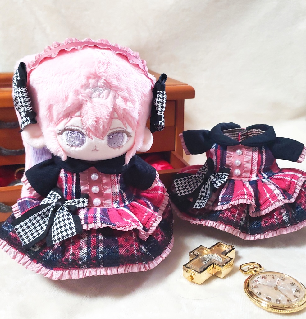 【棉花娃娃】2段フリルチェックワンピース【15cm】