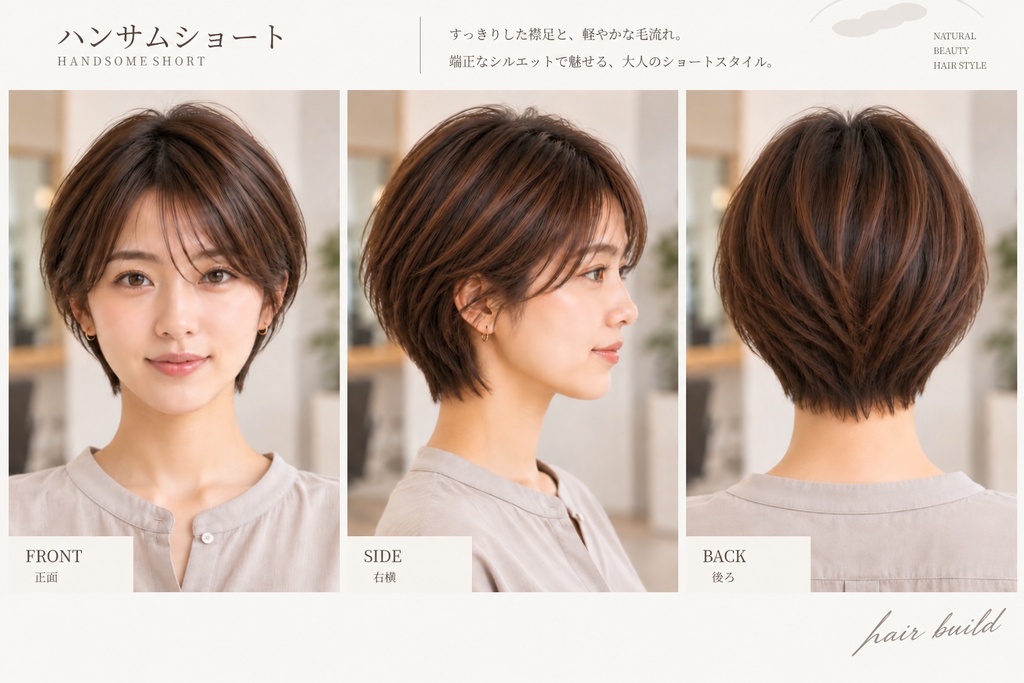 【TREND｜トレンド】美容師・ヘアサロン向け ヘアカタログ素材｜ハンサムショート｜3方向＋商品説明｜商用利用OK