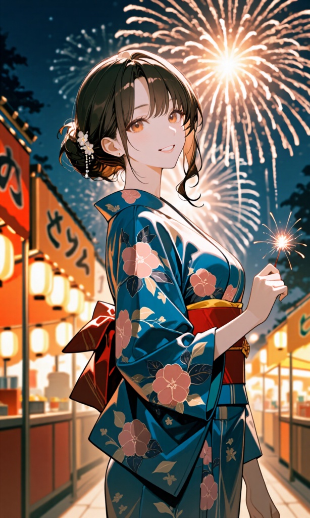 夏祭りと浴衣女性　AIイラスト 12枚　元サイズ版