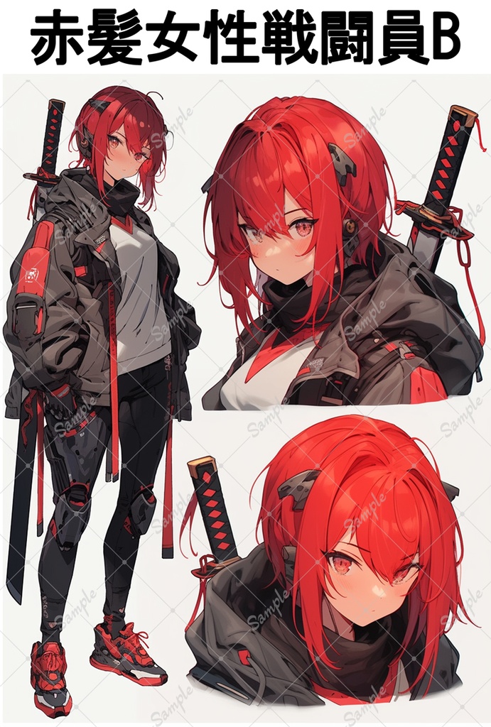 戦闘員女性キャラクター素材3種(各キャラ全身1体バストアップ2体)