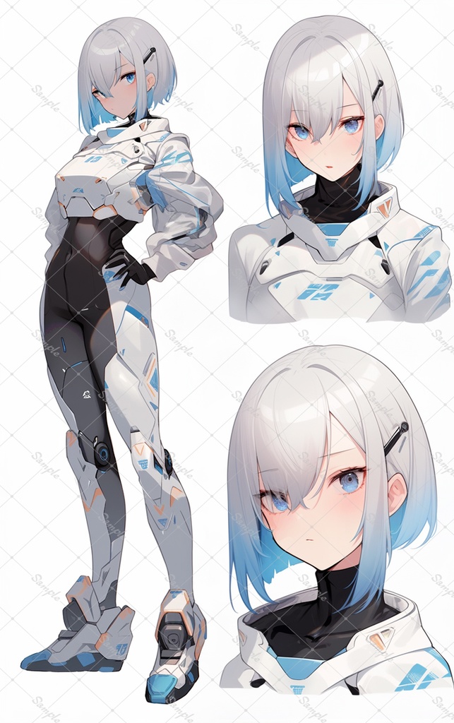 近未来風女性キャラクター(衣装2体付) 各衣装立ち絵1体バストアップ2体