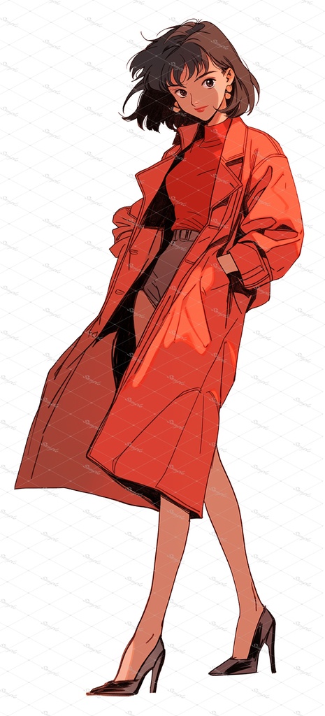 レトロ風女性キャラクター立ち絵素材4点+おまけ背景4点