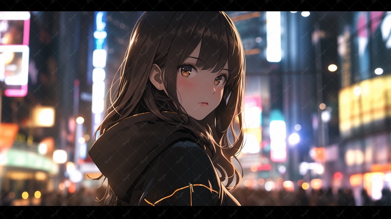 夜景と振り返る彼女(全7枚入り)