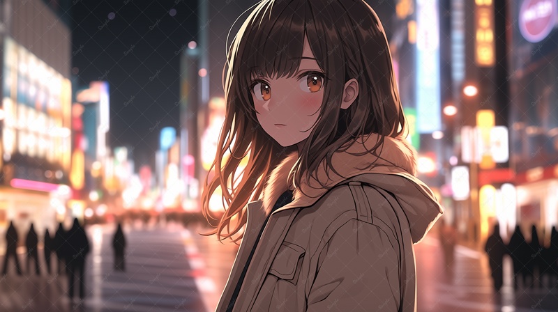 夜景と振り返る彼女(全7枚入り)