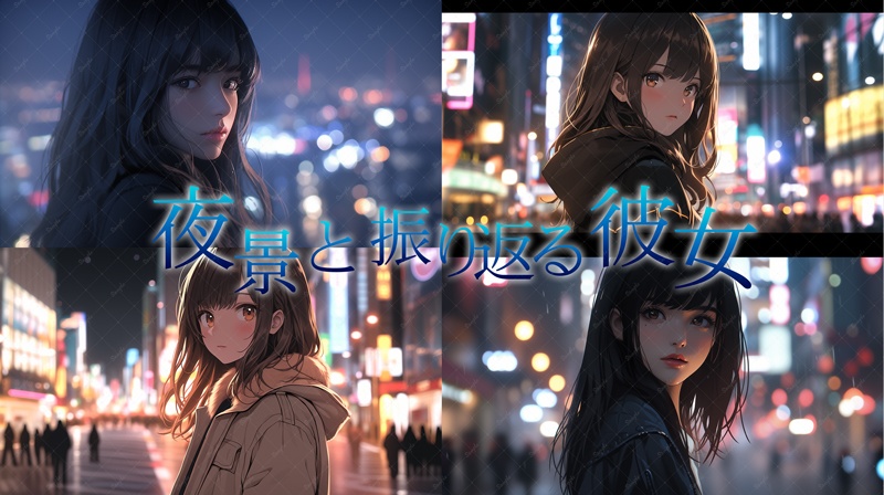 夜景と振り返る彼女(全7枚入り)