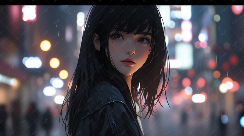 夜景と振り返る彼女(全7枚入り)