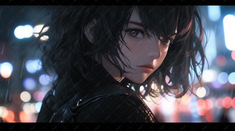 夜景と振り返る彼女(全7枚入り)