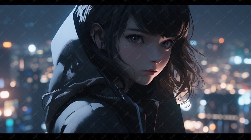 夜景と振り返る彼女(全7枚入り)