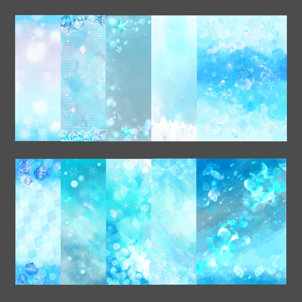 淡い水色の雪の結晶や氷の背景素材セット