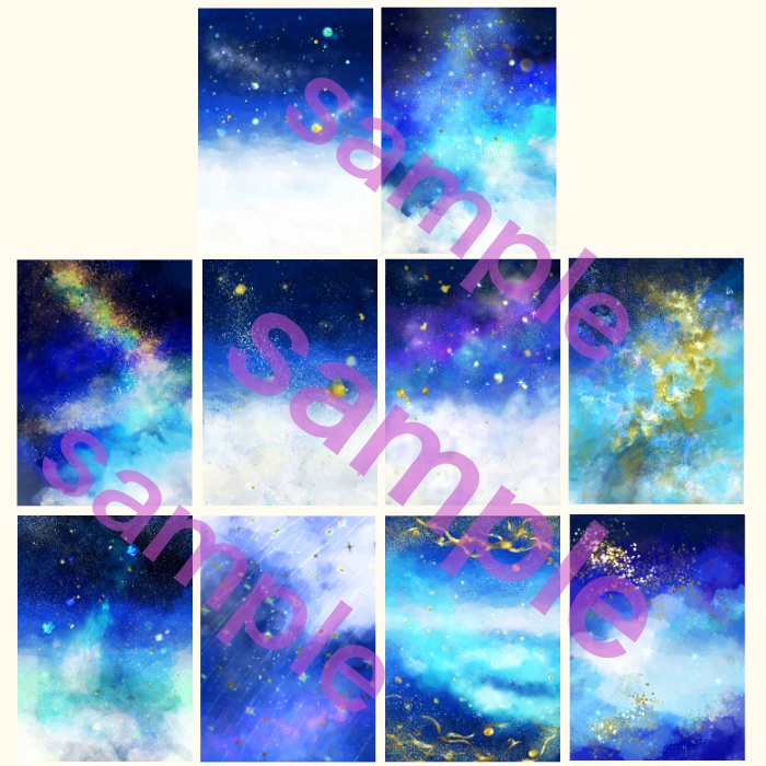 青い幻想的な星空の背景素材セット