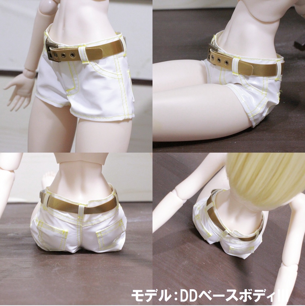 DD用ドール服　レザーショートパンツ　ホワイト