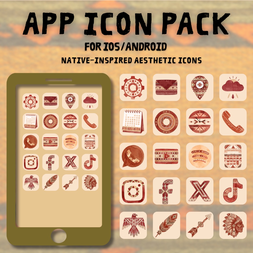 スマホアプリ用 アイコンパック ネイティブアメリカン風
