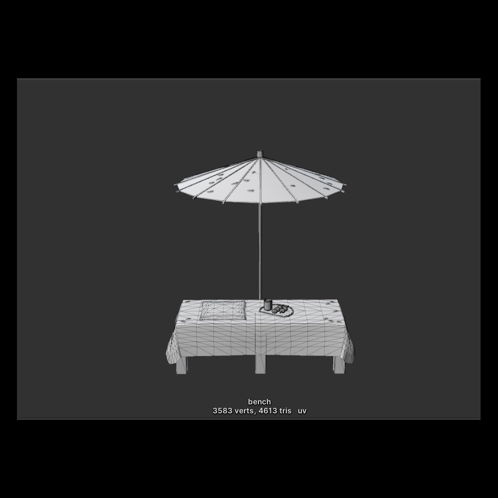 桜散る野点傘とベンチ【BuiltIn】