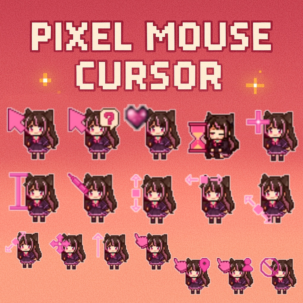 【猫宮 幸】ドット絵マウスカーソル素材セット（.cur / .ani形式）