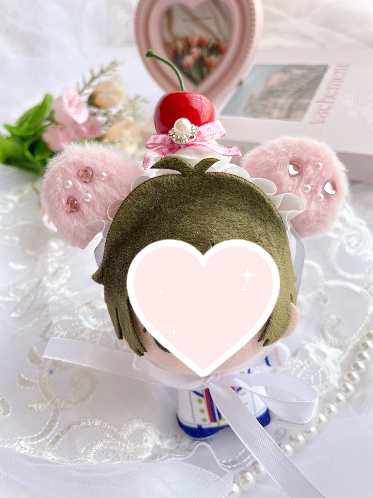 【オーダー受付】うさみみ変更OK*ねこみみさくらんぼホイップの推しぬいヘッドドレス/ぬい服・ぬいぐるみ用カスタム