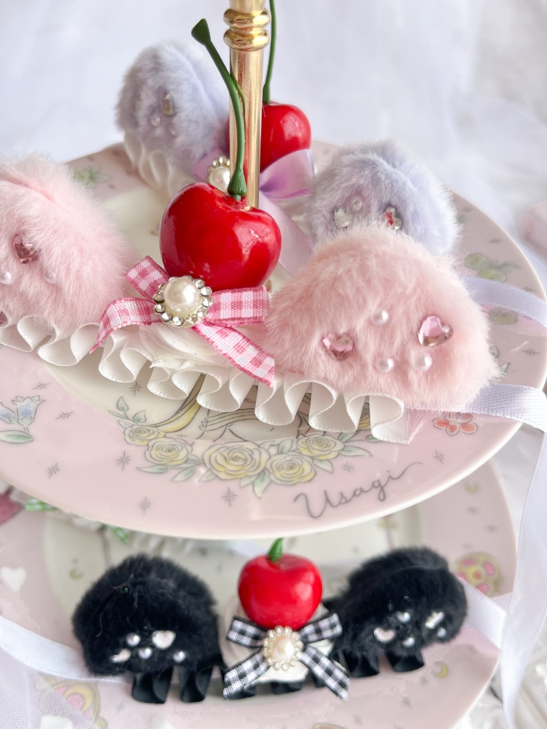 【オーダー受付】うさみみ変更OK*ねこみみさくらんぼホイップの推しぬいヘッドドレス/ぬい服・ぬいぐるみ用カスタム