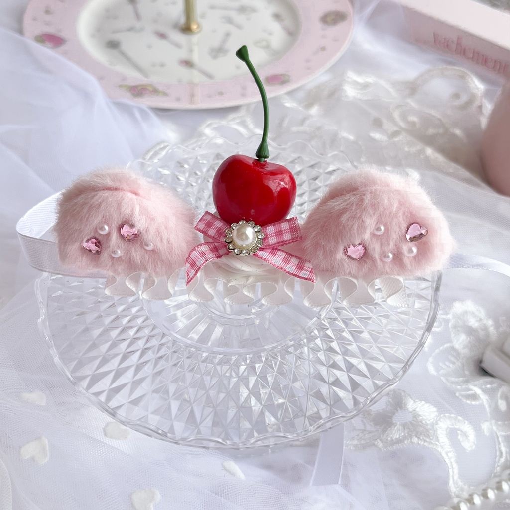 【オーダー受付】うさみみ変更OK*ねこみみさくらんぼホイップの推しぬいヘッドドレス/ぬい服・ぬいぐるみ用カスタム