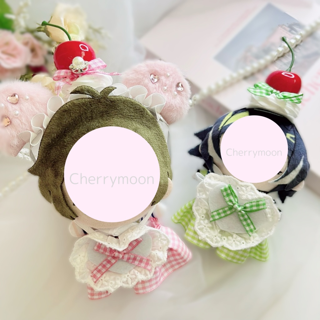 推しぬいにぴったり*選べるカラーのメイド服セット|ハート×チェック×リボンのぬい服コーデ