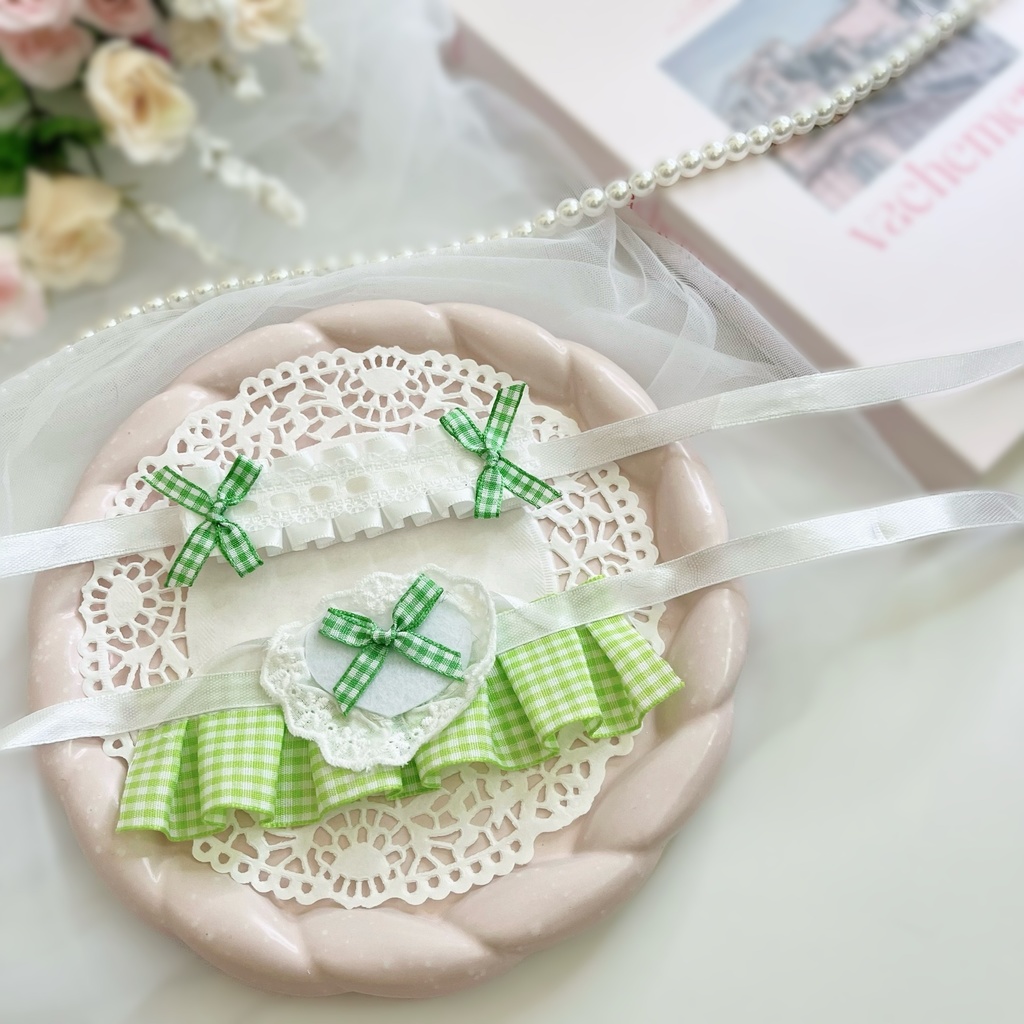 推しぬいにぴったり*選べるカラーのメイド服セット|ハート×チェック×リボンのぬい服コーデ