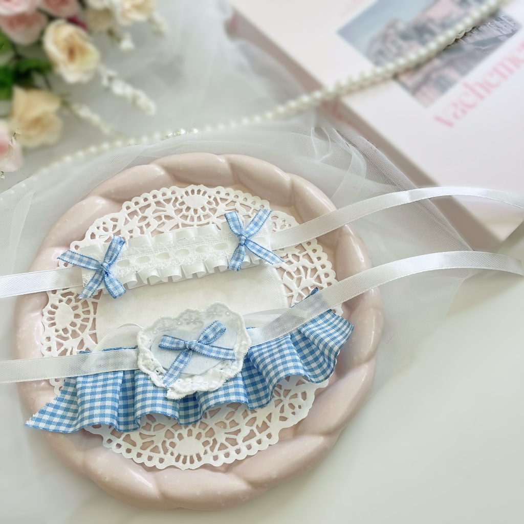 推しぬいにぴったり*選べるカラーのメイド服セット|ハート×チェック×リボンのぬい服コーデ