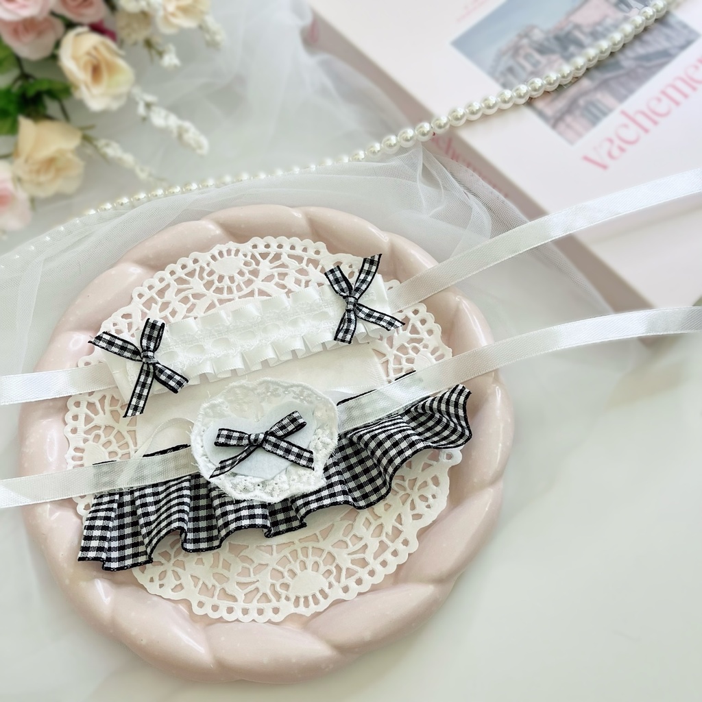 推しぬいにぴったり*選べるカラーのメイド服セット|ハート×チェック×リボンのぬい服コーデ