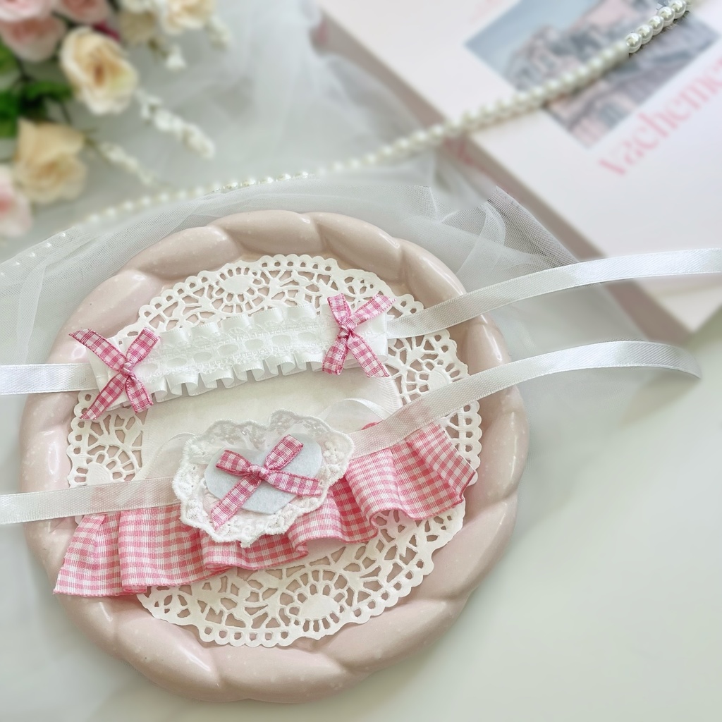 推しぬいにぴったり*選べるカラーのメイド服セット|ハート×チェック×リボンのぬい服コーデ