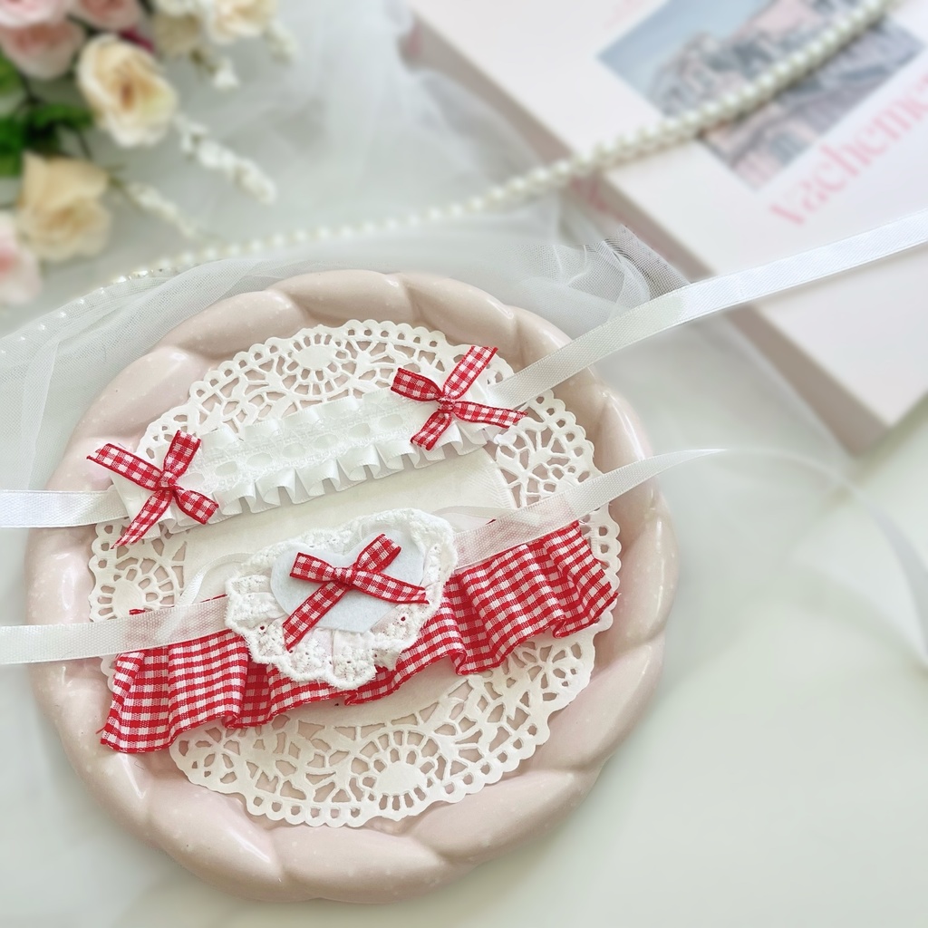 推しぬいにぴったり*選べるカラーのメイド服セット|ハート×チェック×リボンのぬい服コーデ