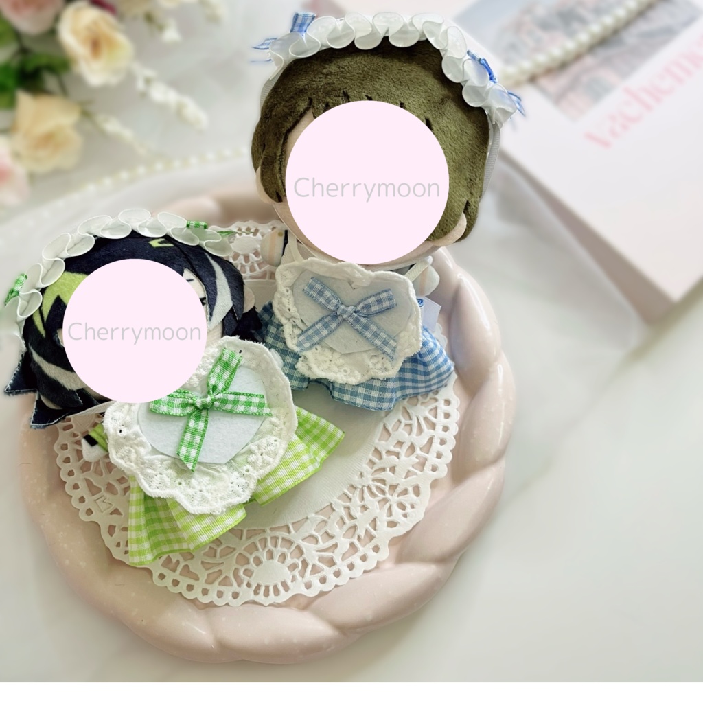 推しぬいにぴったり*選べるカラーのメイド服セット|ハート×チェック×リボンのぬい服コーデ