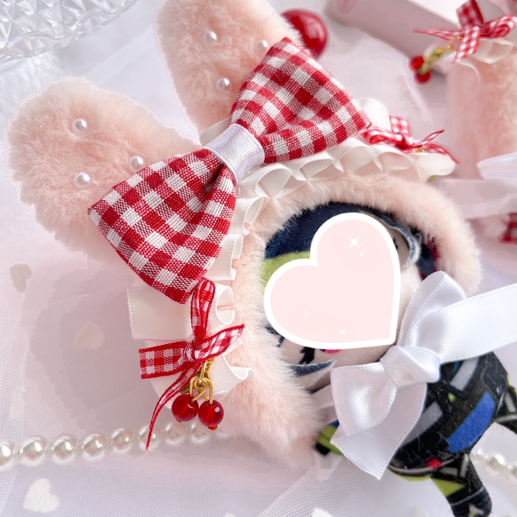 10cmぬいぐるみ用*さくらんぼチャーム付きうさみみ頭巾【推し活・ぬい撮りに】