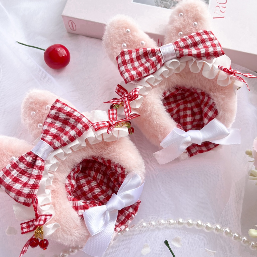 10cmぬいぐるみ用*さくらんぼチャーム付きうさみみ頭巾【推し活・ぬい撮りに】