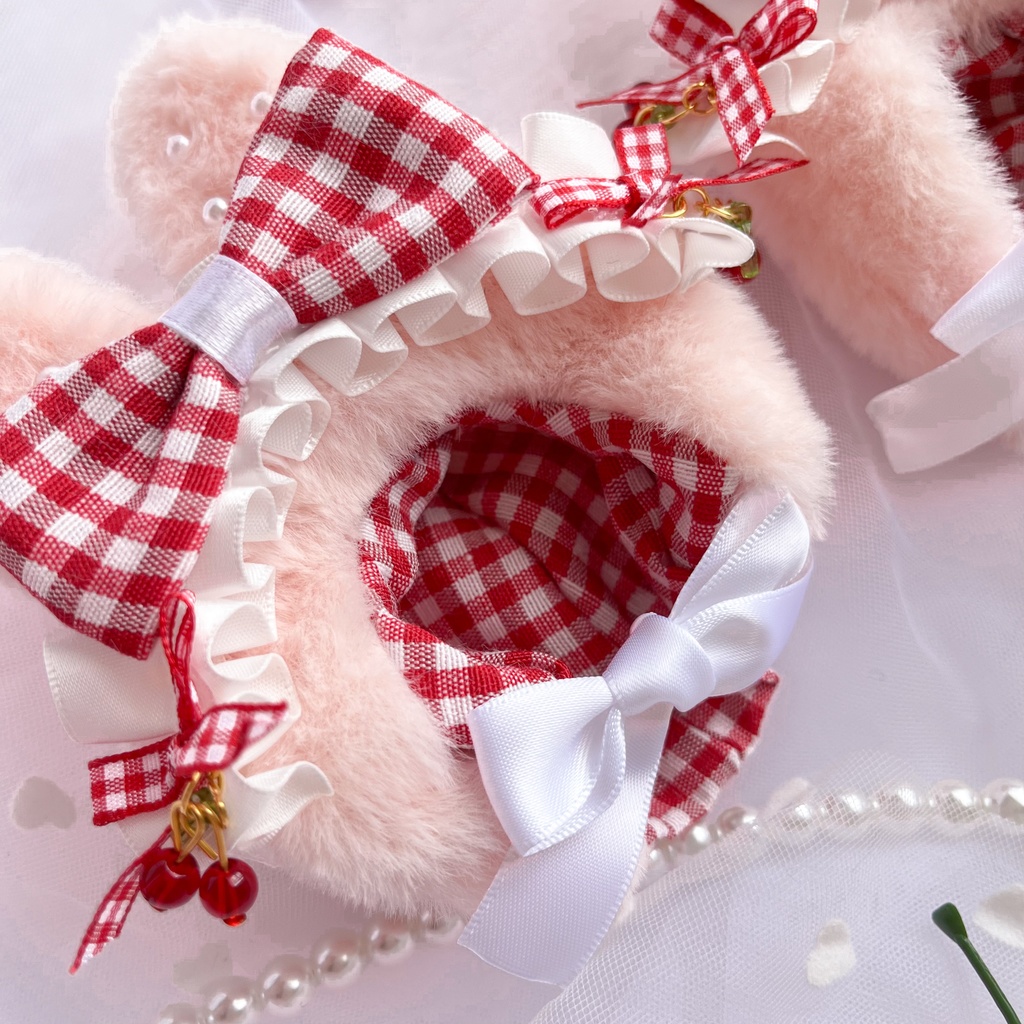 10cmぬいぐるみ用*さくらんぼチャーム付きうさみみ頭巾【推し活・ぬい撮りに】