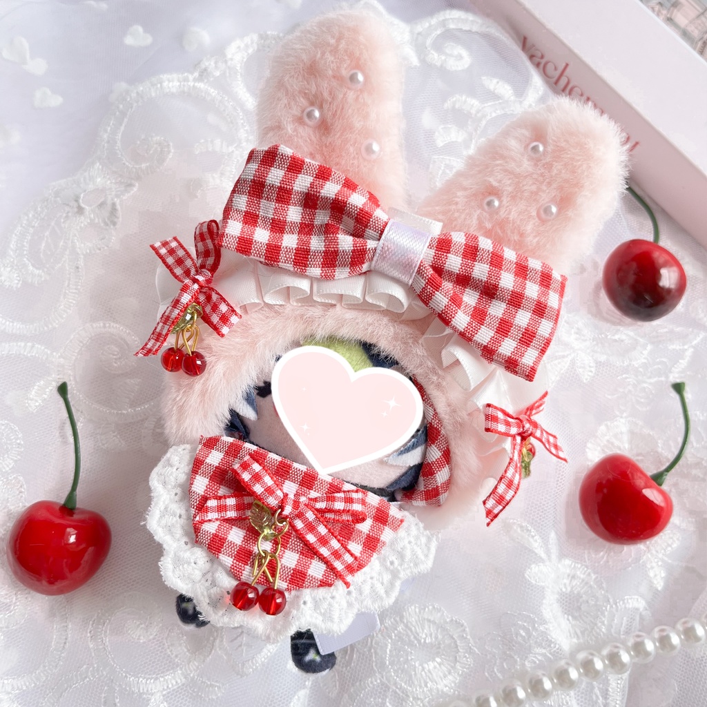 10cmぬいぐるみ用*さくらんぼチャーム付きうさみみ頭巾【推し活・ぬい撮りに】