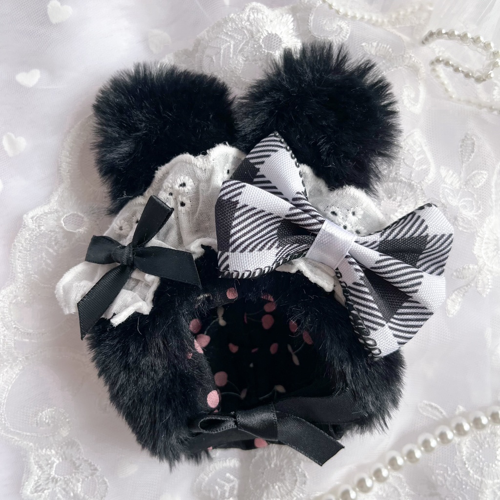 大きなお耳の黒うさぎちゃん 頭巾(10cmぬいぐるみ用)