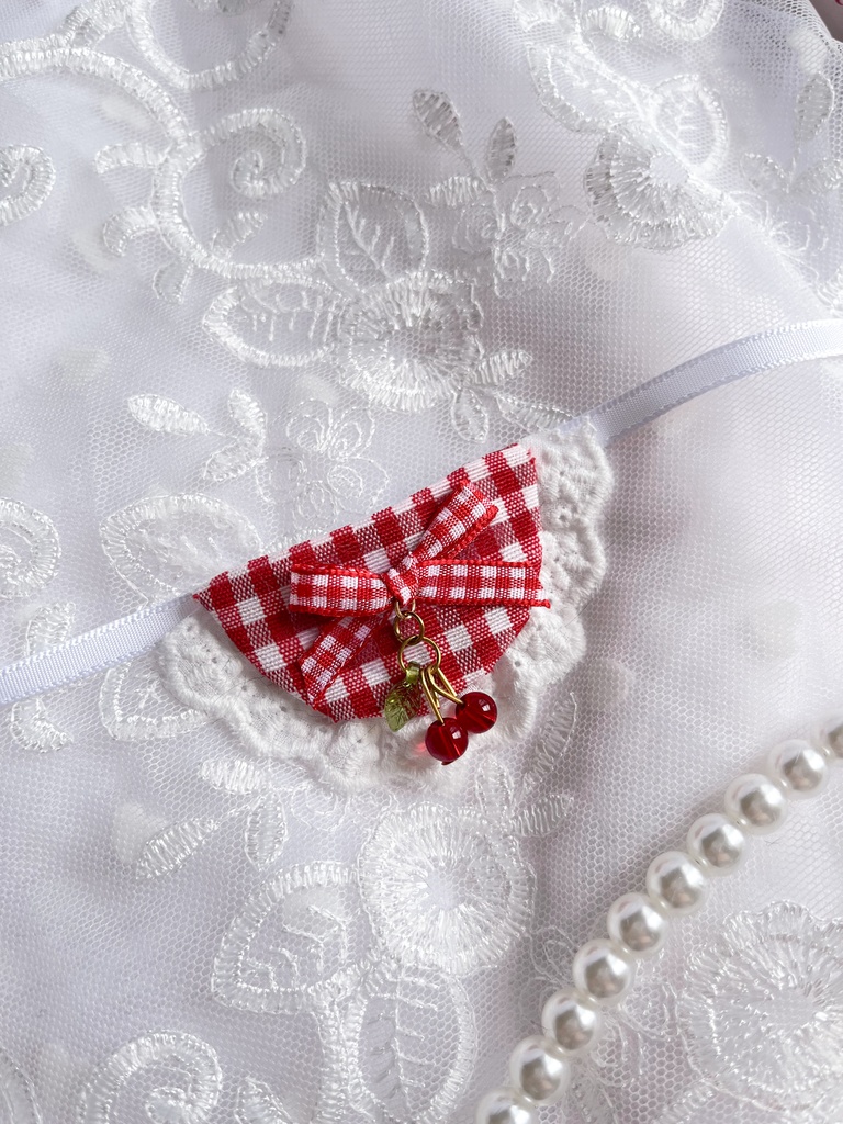 【12cm用】さくらんぼうさみみ頭巾 & さくらんぼスタイ(選べるオプション)