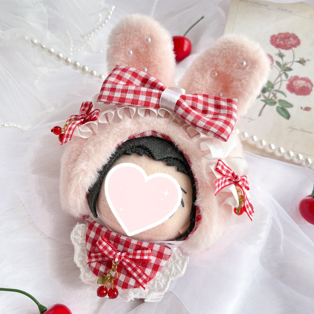 【12cm用】さくらんぼうさみみ頭巾 & さくらんぼスタイ(選べるオプション)