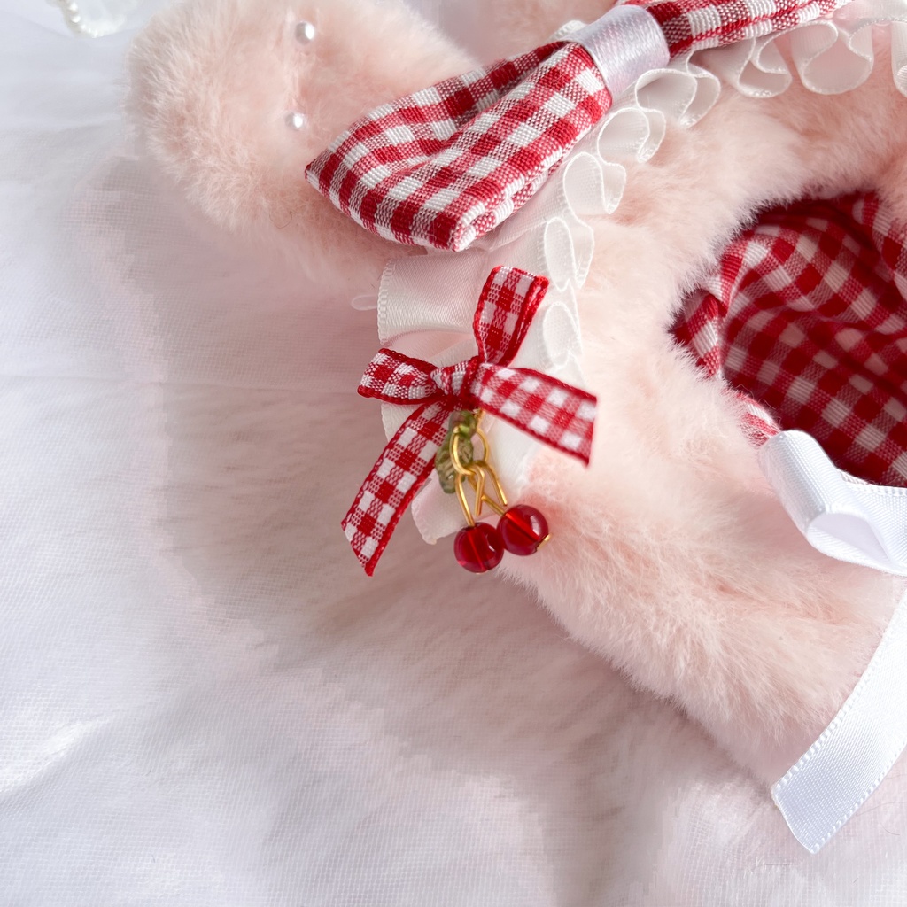 【12cm用】さくらんぼうさみみ頭巾 & さくらんぼスタイ(選べるオプション)