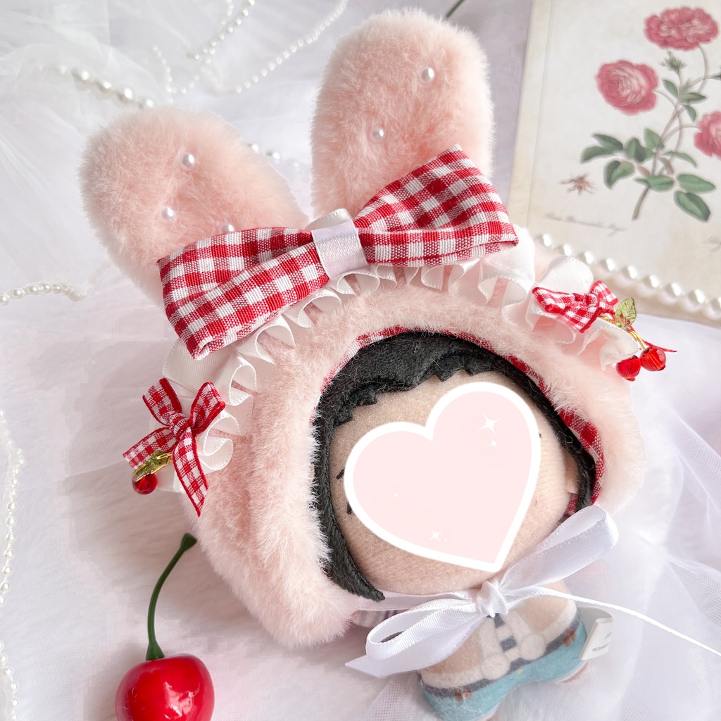 【12cm用】さくらんぼうさみみ頭巾 & さくらんぼスタイ(選べるオプション)